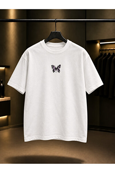 fame-stoned Skins Mini Butterfly Printed Unisex 100% Cotton White T-Shirt