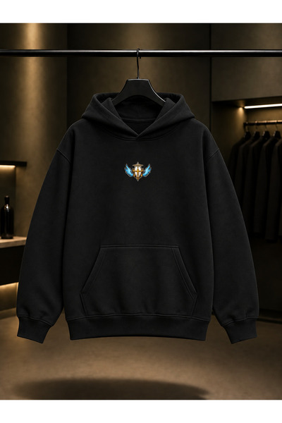 fame-stoned Ultrakill Mini Gabriel Printed Unisex 100% Cotton Black Hooded Sw...