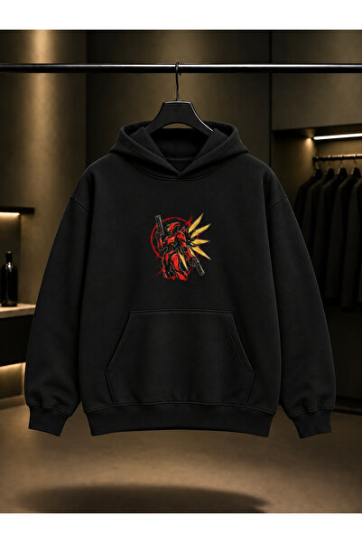 fame-stoned Ultrakill V2 Red Mirror Printed Unisex 100% Cotton Black Hooded S...