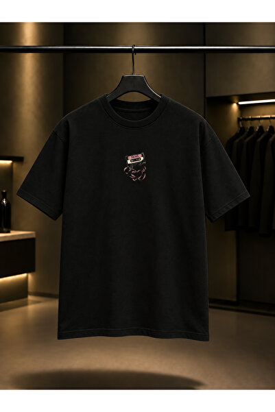 fame-stoned Skins Mini Cassette Printed Unisex 100% Cotton Black T-Shirt
