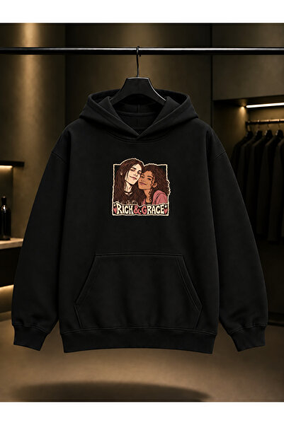 fame-stoned Skins Rich & Grace — Frame Printed Unisex 100% Cotton Black Hoode...