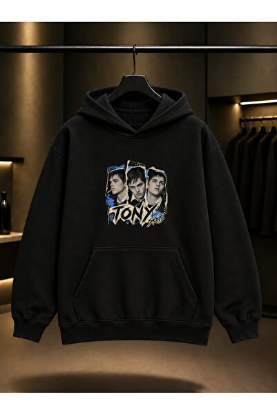 fame-stoned Skins Tony Printed Unisex 100% Cotton Black Hooded Sweatshirt