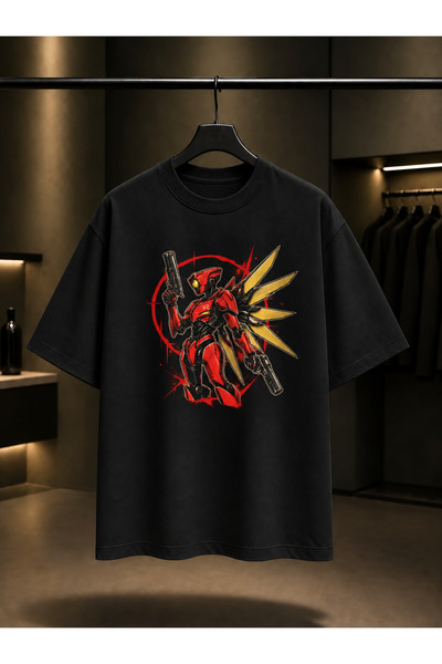 fame-stoned Ultrakill V2 Red Mirror Printed Unisex 100% Cotton Black T-Shirt