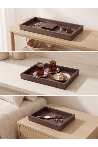 derisunum design Handmade Premium 3-Piece Leather Tray Set - Coffee Table, Entryway, Bathroom, Makeup, Jewelry, and Presentation Tray