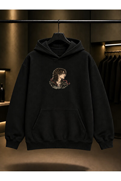 fame-stoned Skins Rich — Red Thread Printed Unisex 100% Cotton Black Hooded S...