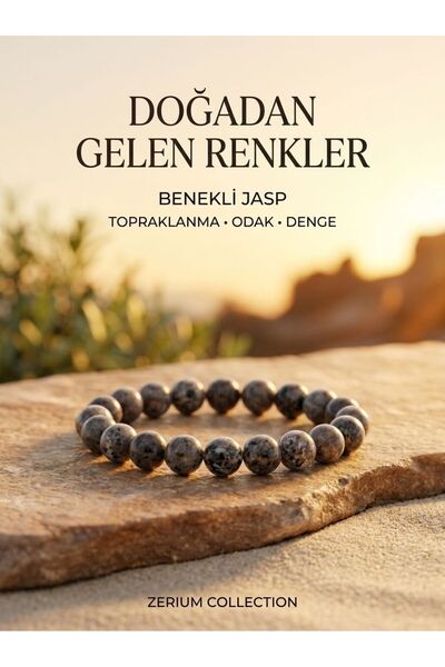 ZERİUM Real Natural Stone Bracelet Protection - Focus and Balance Larvikite Stone