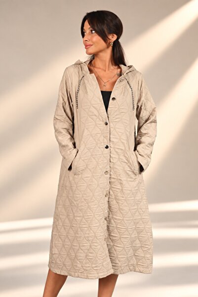 By Saygı Women's Hooded Chain Detailed Pocketed Wave Pattern Self-Lined Hoode...