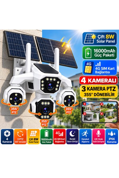 ROXİVA Sentra Ultra 4G SIM Kartlı Solar Güvenlik Kamerası 4 Kameralı 3 PTZ 35...