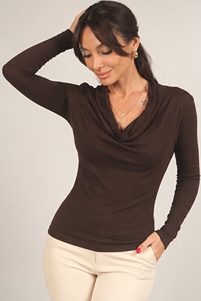 By Saygı Women's Degaje Collar Long Sleeve Modal Blouse