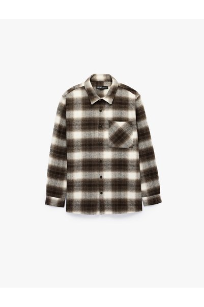 Koton Regular Fit Classic Collar Long Sleeve Plaid Lumberjack Shirt with Pockets