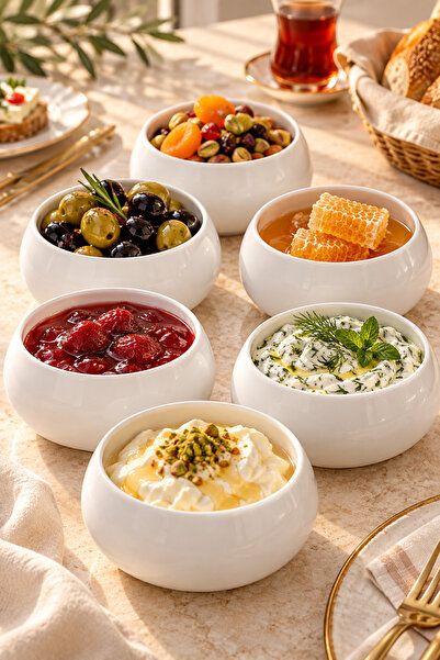 Gülümseten Avm Set of 6 White Porcelain Breakfast Bowls 5.5 X 10 cm – Sauce B...
