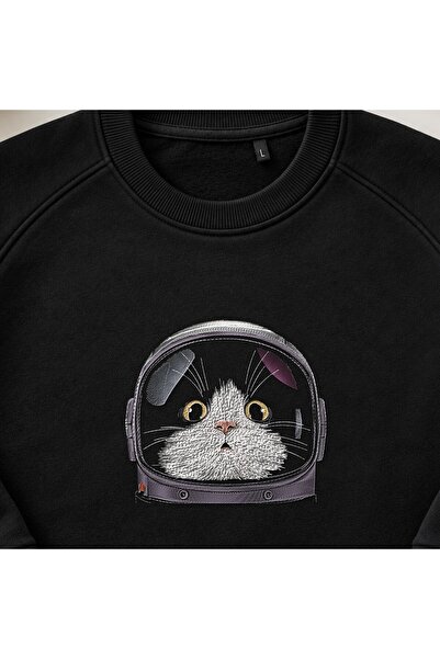 KEYFHOME Astronaut Cat Κουκούλα με κεντημένο κολάρο ποδηλάτου Unisex