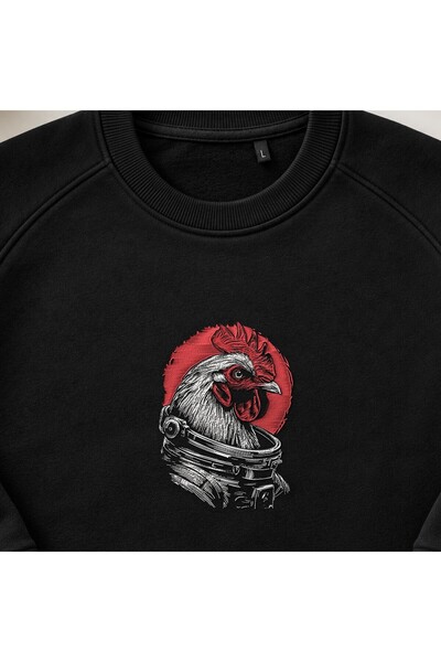 KEYFHOME Astronaut Chicken Space Embroidered Crew Neck Sweatshirt Unisex