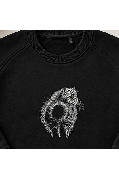 KEYFHOME Elegant Persian Cat Embroidered Crew Neck Sweatshirt Unisex