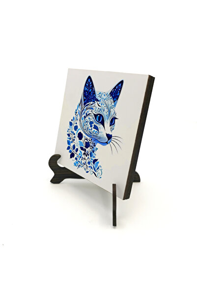 Sadrazam Cat Printed Wooden Tabletop 10X10 1G-Kedi1