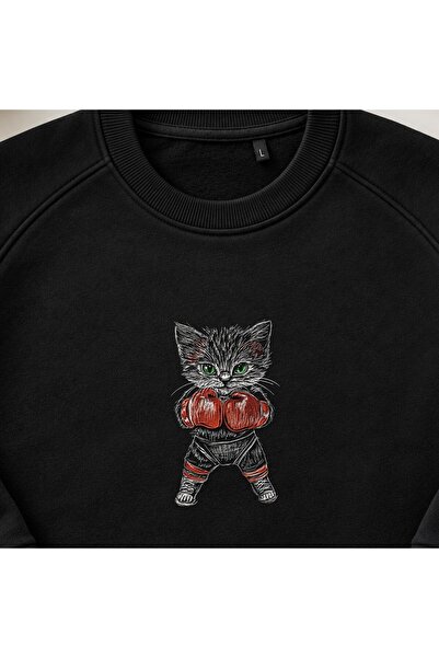 KEYFHOME Hanorac unisex cu gât de ciclism și broderie Boxer Cat