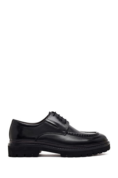 Derimod Men's Black Lace-Up Thick-Soled Leather Casual Shoes Wm680059Dk