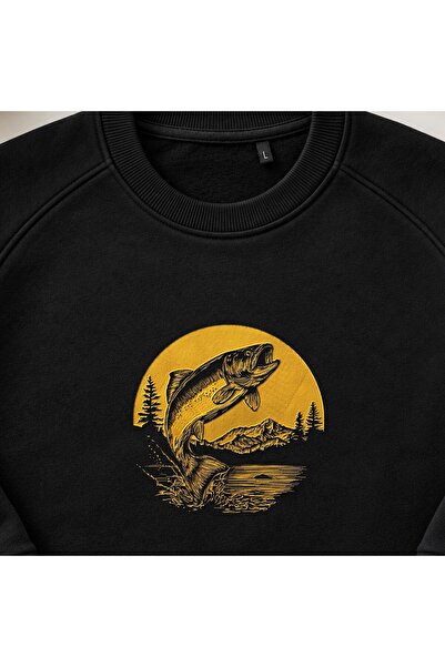 KEYFHOME Classic Trout Fishing Embroidered Crew Neck Sweatshirt Unisex