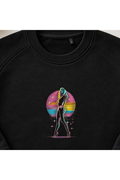 KEYFHOME Retro neonska majica sa izvezenom pin-up devojkom, unisex