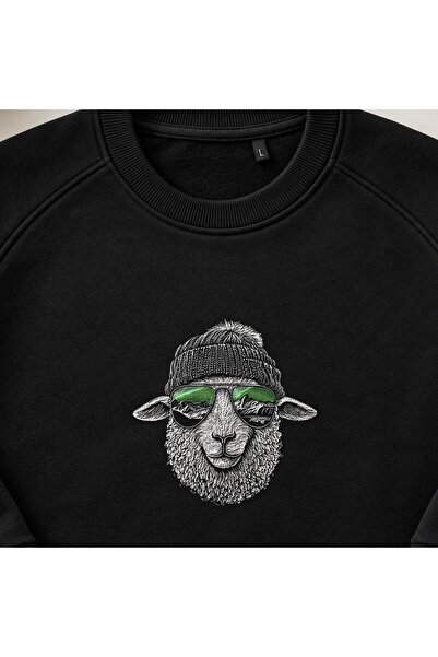 KEYFHOME Φούτερ με κουκούλα Hipster Sheep Embroidery Crew Neck Unisex