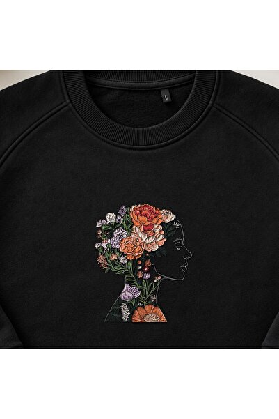 KEYFHOME Hanorac unisex cu gât rotund și broderie cu silueta unei femei înflo...