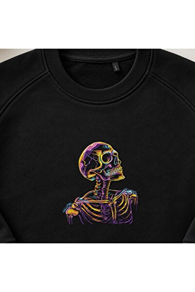 KEYFHOME Hanorac unisex cu gât de ciclism cu broderie colorată cu craniu crom...