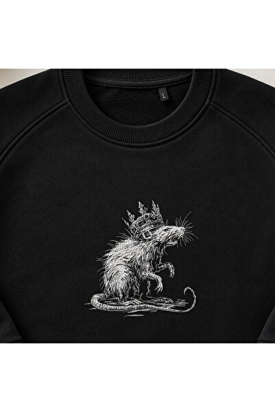 KEYFHOME Crowned Gothic Rat Embroidered Crew Neck Sweatshirt Unisex