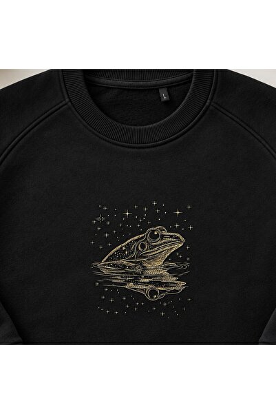 KEYFHOME Starry Night Frog Embroidered Crew Neck Sweatshirt Unisex