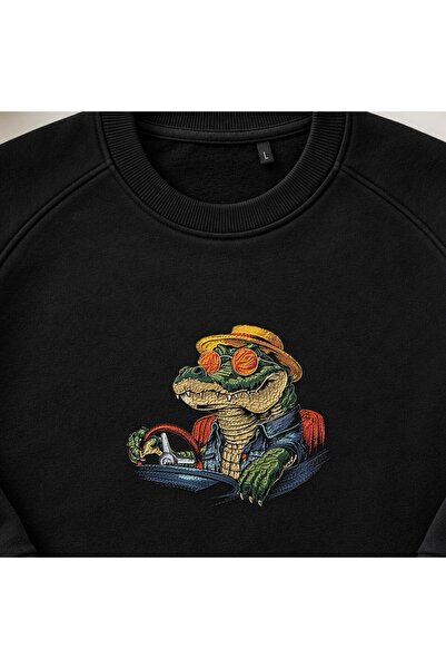 KEYFHOME Retro Crocodile Rider Embroidered Crew Neck Sweatshirt Unisex