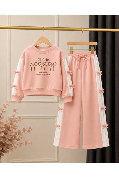 KOKOŞ BEBEK Girl's Bow Detailed 2-Piece Tracksuit Set - Age 3/10 - 31897