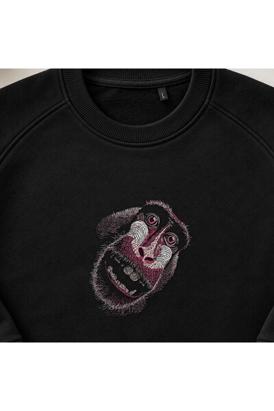 KEYFHOME Funny Baboon Face Embroidered Crew Neck Sweatshirt Unisex