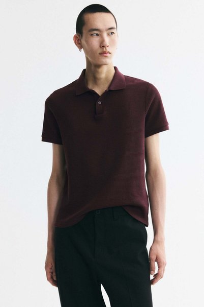 H&M Slim Fit Waffle-knit polo shirt