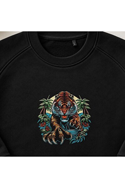 KEYFHOME Hanorac unisex cu gât de ciclism cu broderie Jungle Tiger Wild