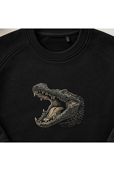 KEYFHOME Hanorac unisex cu gât de ciclism cu broderie crocodil răcnind