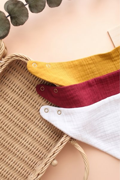 Bedeca 3-Piece 100% Organic Cotton 4-Layer Muslin Baby Bib Oeko-Tex Girl Boy Drool Bib Scarf