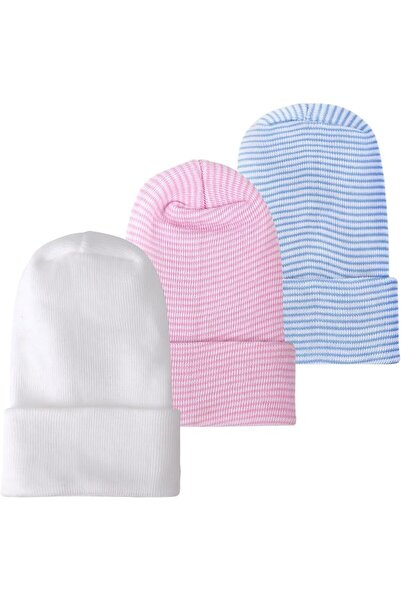 AQOKKA 3 Pack Newborn Hospital Hat Infant Baby Hat Cap Soft Cute Nursery Bean...