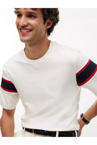 Tommy Hilfiger Erkek Regular Fit Esnek Pamuklu Bisiklet Yaka Kısa Kollu Ekru ...