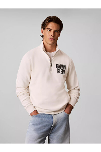 Calvin Klein Erkek Normal Kalıp Yarım Fermuarlı Dik Yakalı Pamuklu Logo Kabar...