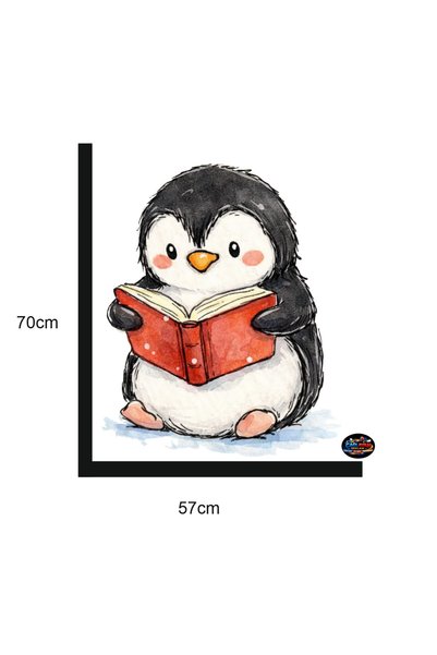 Çağlayan Reklam Penguin Reading a Book Wall Sticker – Cute Animal Figured Wall Decal for Baby Kids' Room and Reading Corner