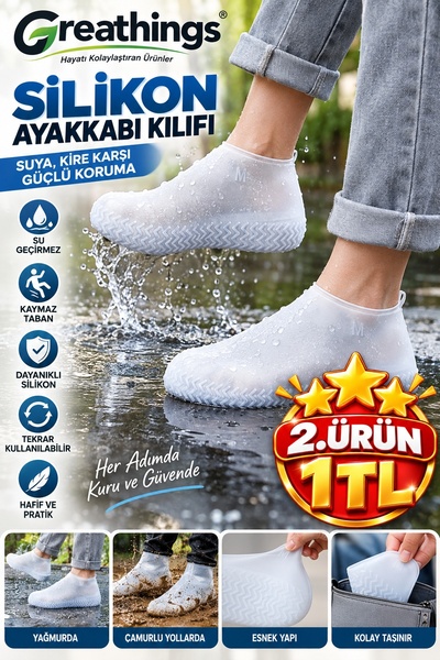 Greathings M Beden Beyaz Silikon Ayakkabı Kılıfı Kaymaz Su Geçirmez Yıkanabil...