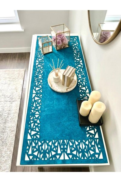 Ergüven Home Μπλε σουέντ υφασμάτινο ράνερ 40x120 εκ. Μέγεθος κονσόλας - Γεωμε...