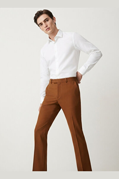 AUXOM Men's Formal Bootcut Trousers - Dark Brown