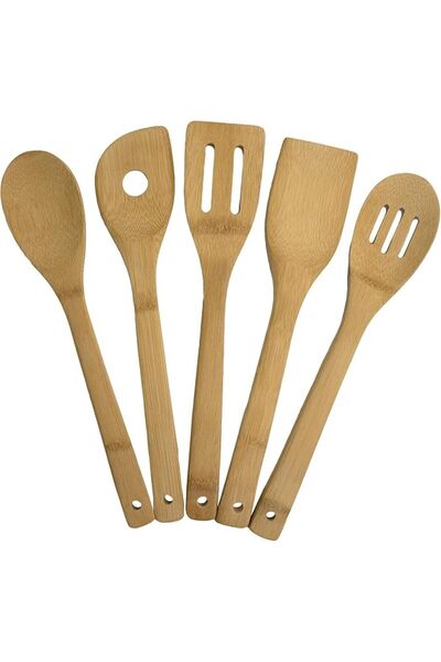 Generic Bamboo Wooden Spoon Set of 5 - Natural Kitchen Utensils for Stirring ...