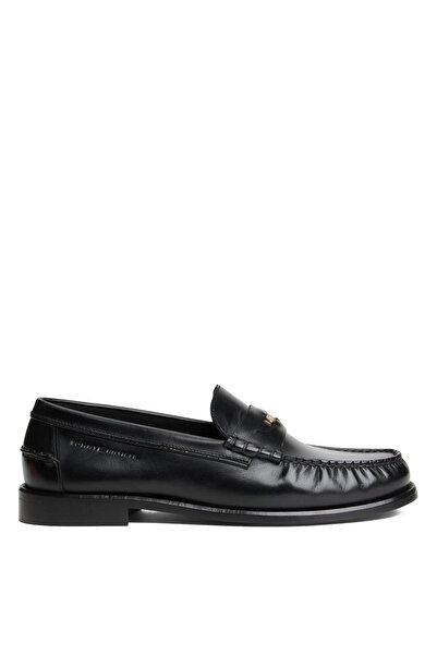 Tommy Hilfiger Siyah Erkek Klasik Ayakkabı HILFIGER BRUSHED LEATHER LOAFER