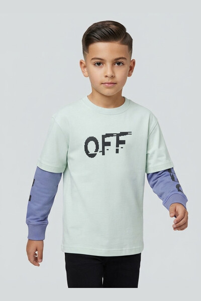 AUXOM Boys' Round Neck T-Shirt - Off Green