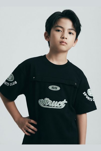 AUXOM Boys' Round Neck T-Shirt - Short Sleeve - Black