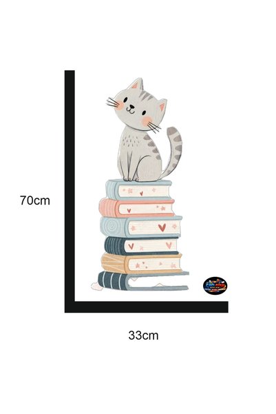 Çağlayan Reklam Cute Cat Wall Sticker on a Book – Pastel Colored Decorative Wall Decal for Baby and Children's Room