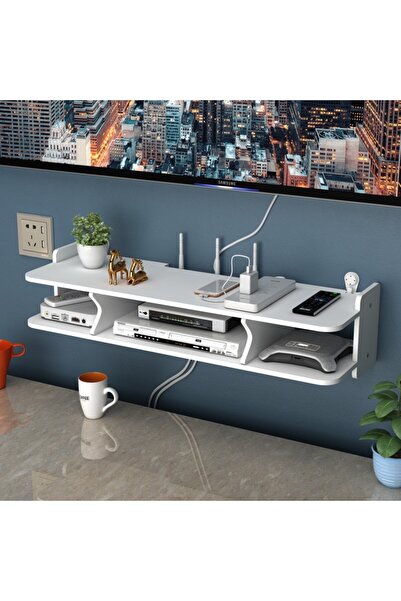 OEM Βάση για τηλεόραση, ρούτερ/δέκτη, από PVC, λευκή, με 3 θήκες και επάνω ράφι.