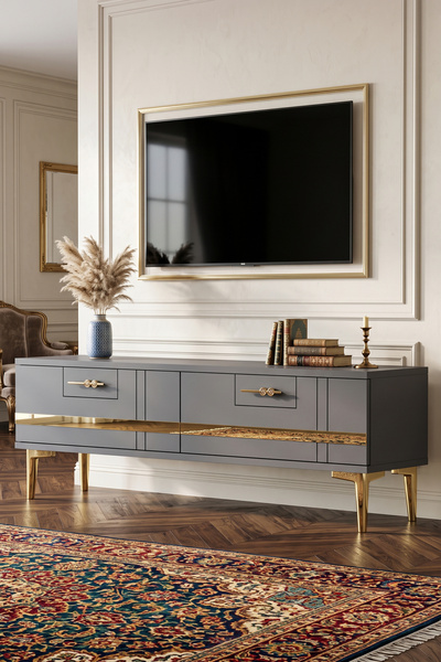 YUMEDİ DESİGN TSA1242AG - İLAY TV STAND , TV SEHPASI 120cm ANTRASİT-GOLD