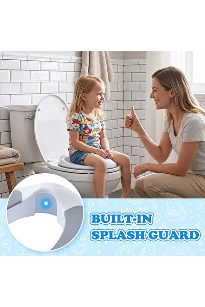 SKY TOUCH Potty Training Toilet Seat, Toddler Kids Toilet Trainer Ring Potty With Soft Seat Cushion, Splash Guard, Secure Anti-Slip Toddler Toilet Seat, Washable - White, 38x31x9cm